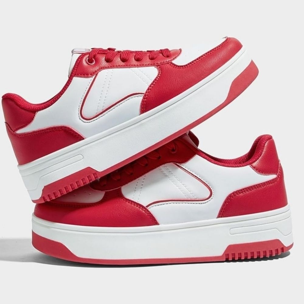 ☔️🩵⏭️NIB Lucky Step White & Red Platform Sneakers Size 8 - Picture 3 of 16